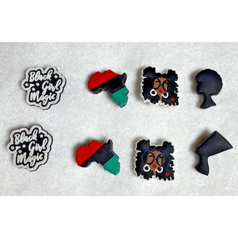 SHOE CHARMS CROCS Jibbitz BLACK GIRL MAGIC Funky Girl Africa 8 Pcs Nefertiti